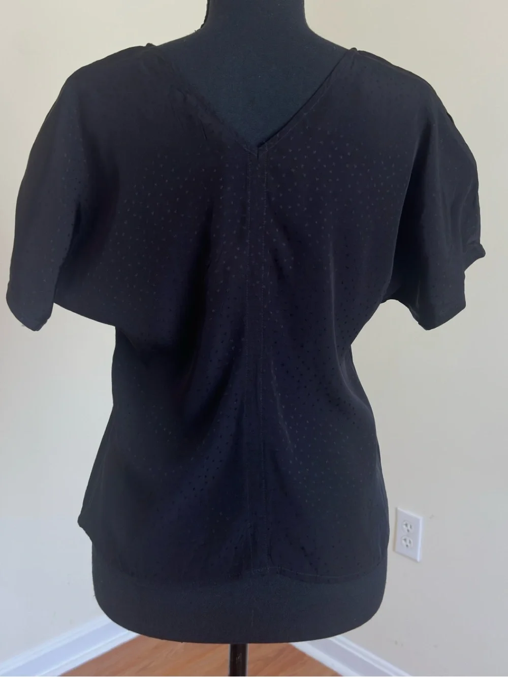 MADEWELL Black Floral Jacquard Puff Sleeve Top NWT Sz 4 V-Neck